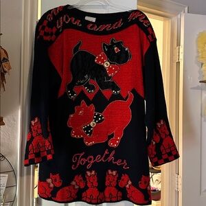 Boat Neck Black/red Dog Sweater